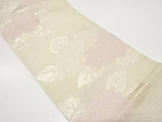 JAPANESE KIMONO / ANTIQUE SUMMER FUKURO OBI / SILK / WOVEN HYDRANGEA
